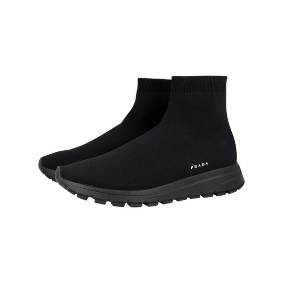 LUXURY PRADA SOCK HIGH-TOP SNEAKERS SHOE 4T3478 BLACK KNIT US 6 EU 37 RUNS SMALL - Picture 1 of 13